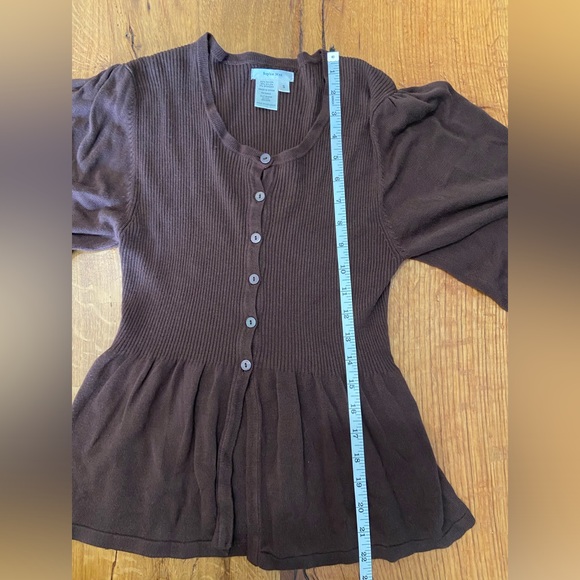 Sophie Max Sweet Chocolate Brown Stretch Button Up Sweater, Fun Sleeves, Sz Sml - Picture 5 of 9